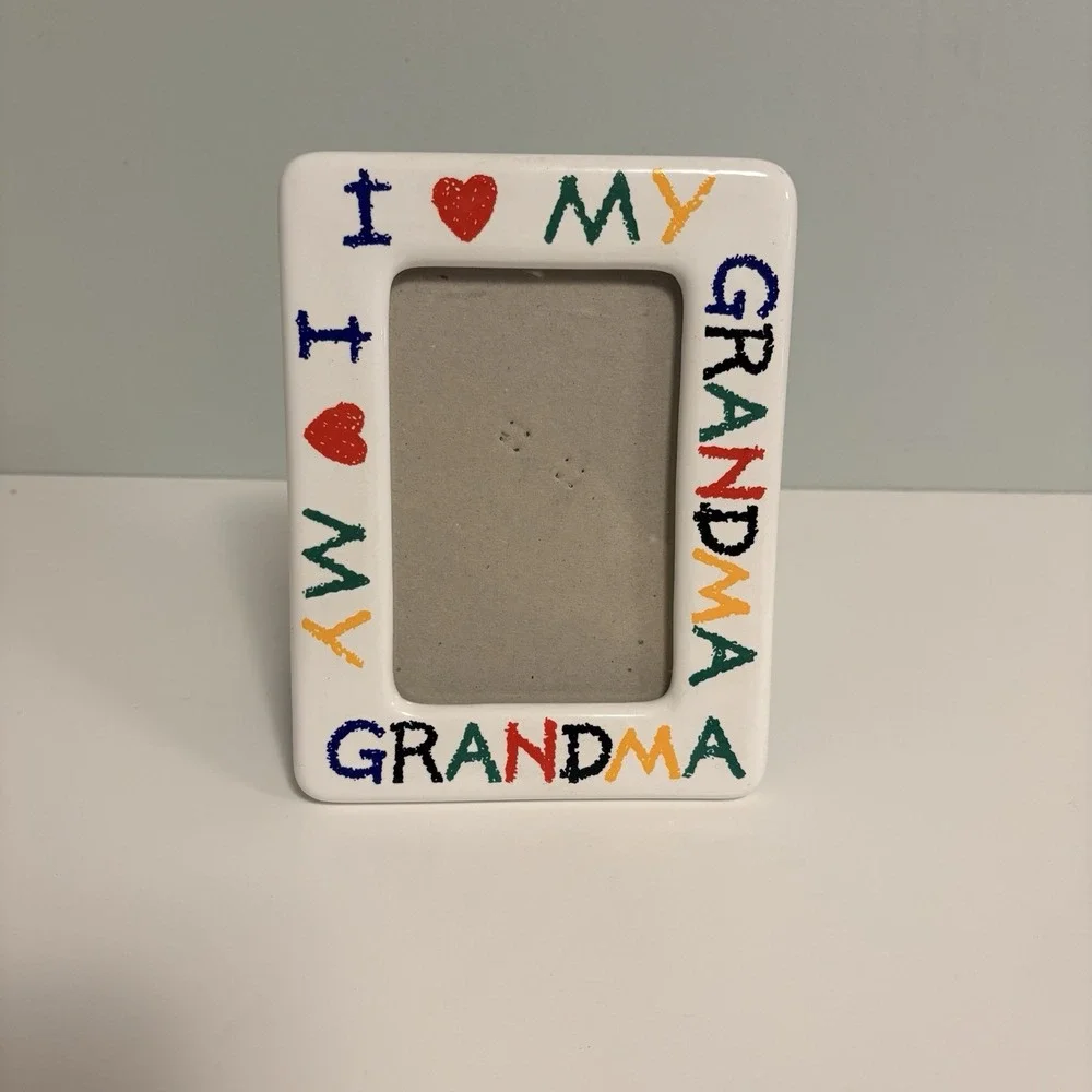 I Love My Grandma Ceramic Picture Frame White Colorful Hand Painted Style 5x7